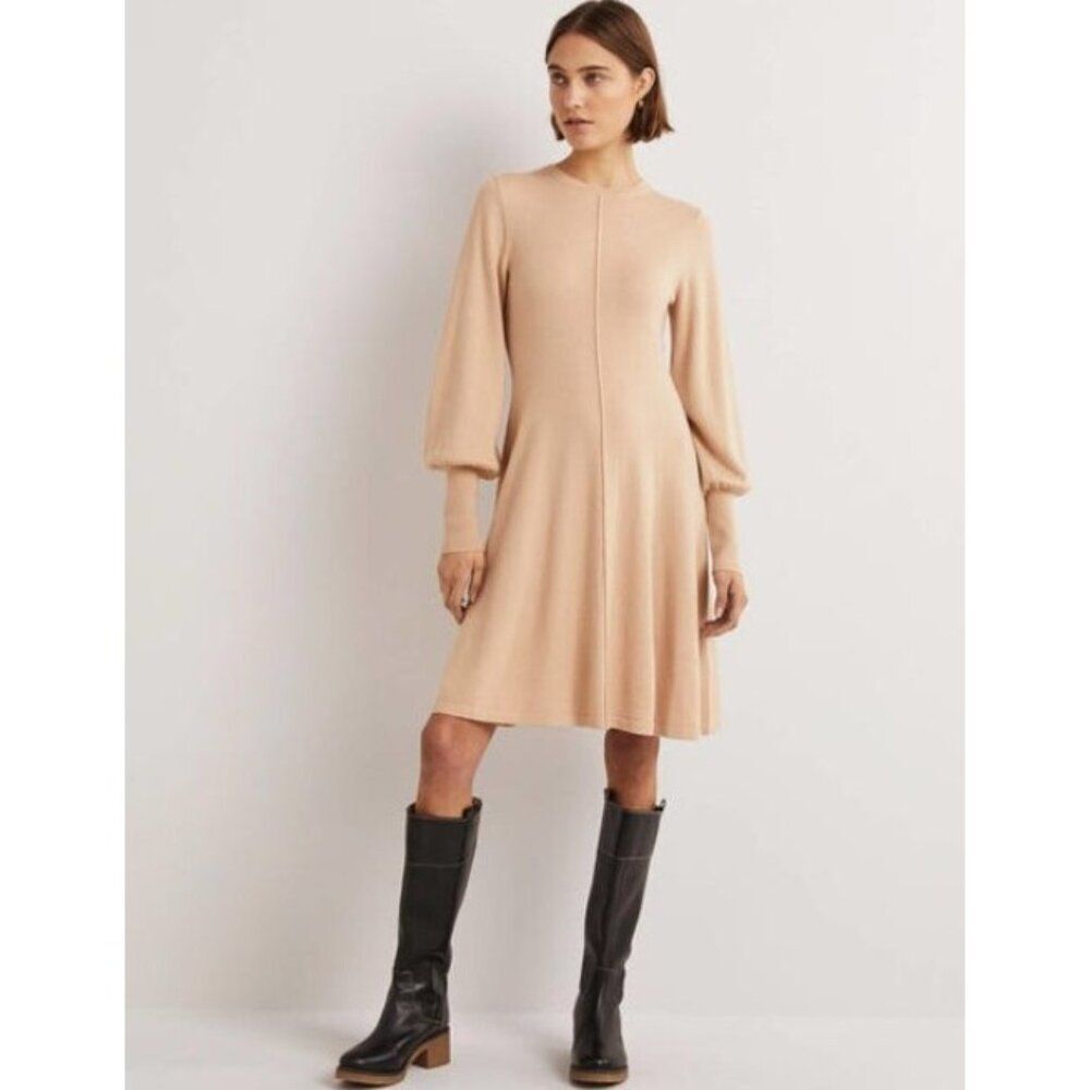 Boden Womens Sweater Dress UK 12 US 8 Beige Mini Cuff Detail Knit D0359 NWT